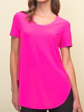 JOSEPH RIBKOFF Women’s Scoop Neck Short Sleeve Top in Pink-stretchy comfy staple